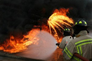 Firemen putting out a fire